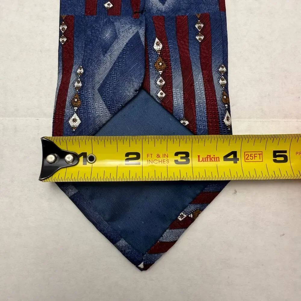 JT Beckett Silk Tie Blue Diamond Vertical Stripe Burgundy Italy Made